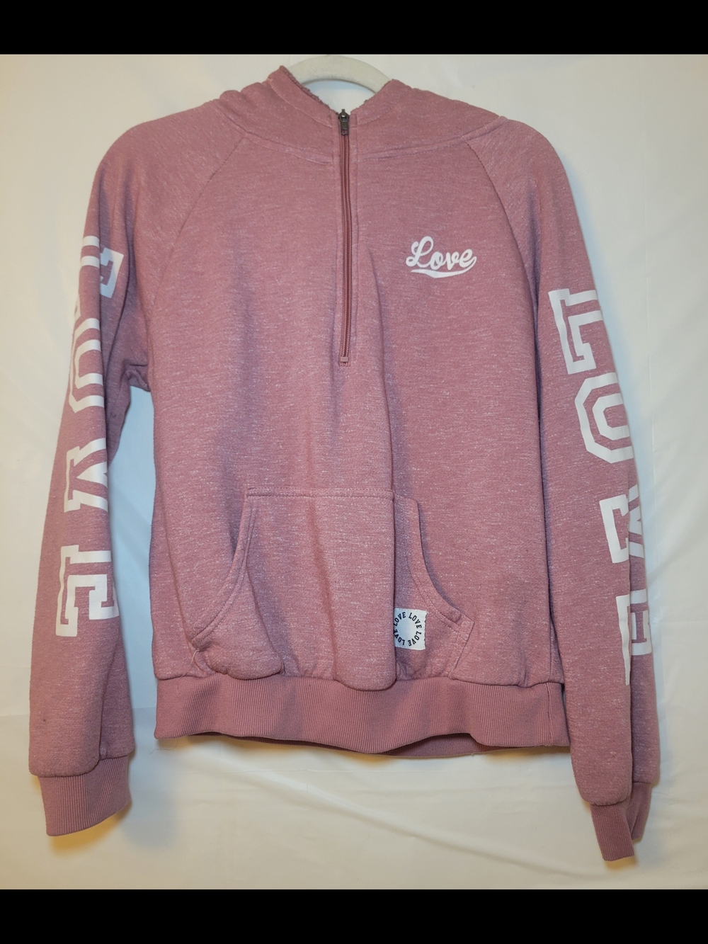 Half-Zip Crew Sweatshirt in Dusty Rose with 'Love' Embroidery